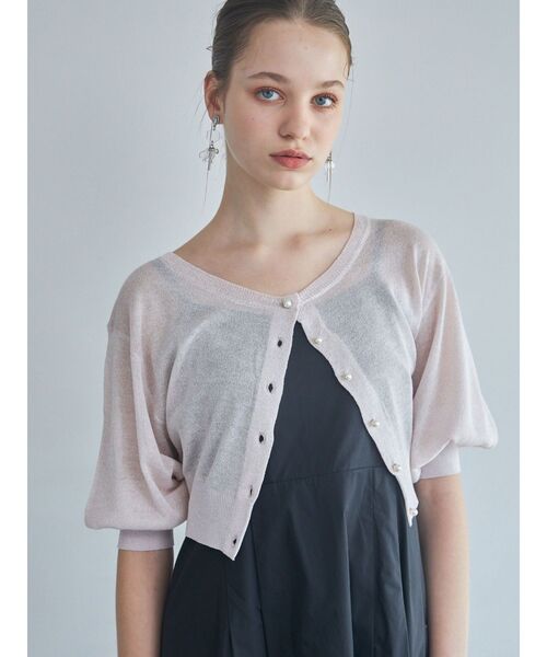 MERCURYDUO（マーキュリーデュオ）の「ラメシアー5分袖カーディガン（カーディガン/ボレロ・レディース・オフホワイト/ベビーピンク/ブルー・FREE）」の9枚目の写真