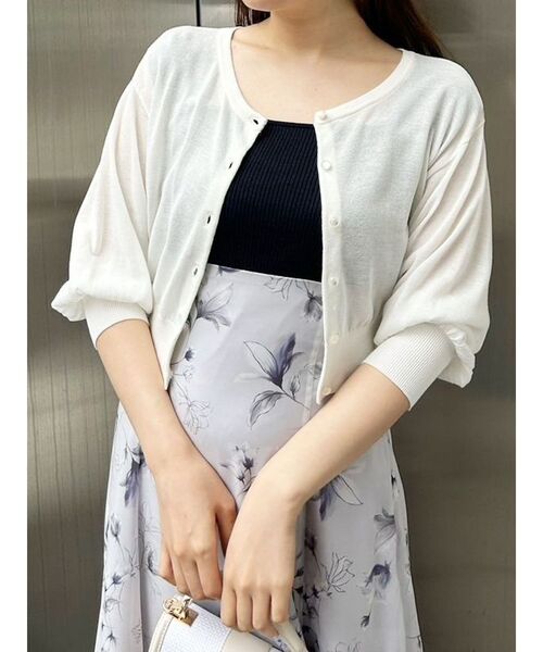 MERCURYDUO（マーキュリーデュオ）の「ラメシアー5分袖カーディガン（カーディガン/ボレロ・レディース・オフホワイト/ベビーピンク/ブルー・FREE）」の13枚目の写真