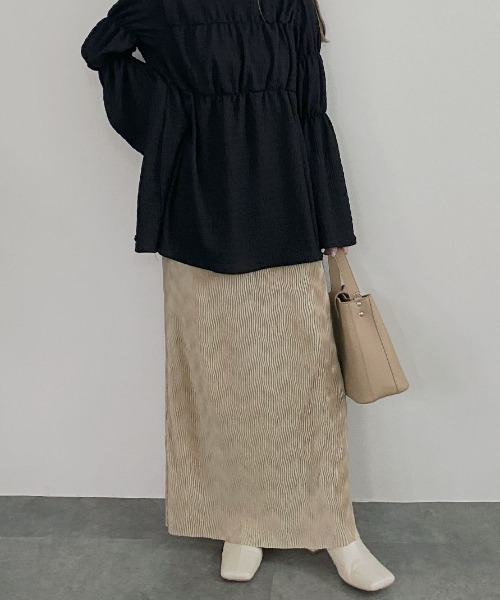 NAUL(ナウル)の「ニュアンスプリーツスカート ストレート タイトスカート Iライン シンプル 綺麗め オフィスカジュアル サテン 高見え(スカート・レディース・チャコールグレー/グレイッシュベージュ・FREE)」の10枚目の写真