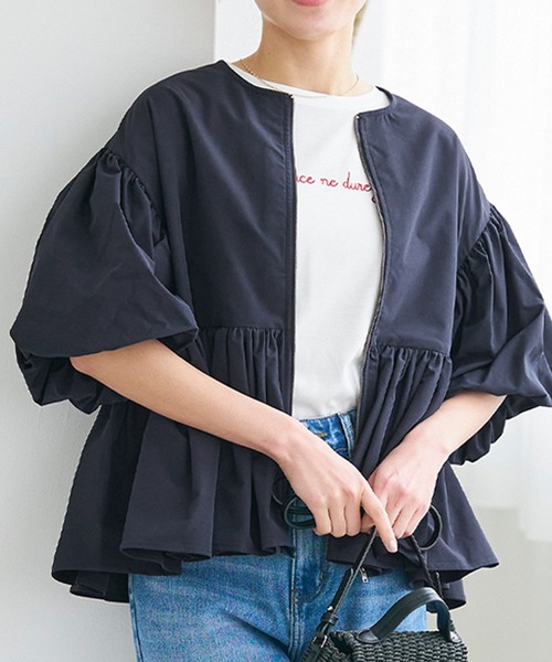 coca（coca）（コカ）の「【WEB限定セール】パリフワバルーン袖ギャザージャケット（ノーカラージャケット・レディース・ブラック/ネイビー/ベージュ・L/M）」の3枚目の写真