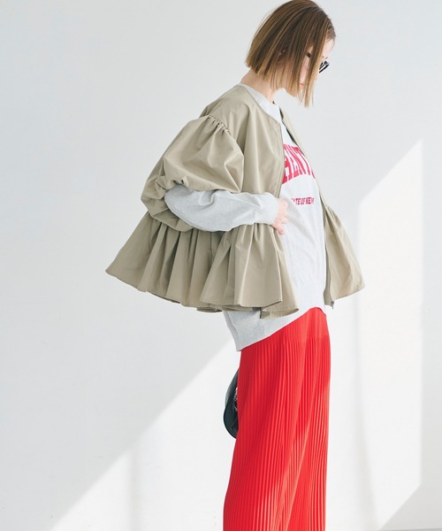 coca（coca）（コカ）の「【WEB限定セール】パリフワバルーン袖ギャザージャケット（ノーカラージャケット・レディース・ブラック/ネイビー/ベージュ・L/M）」の9枚目の写真