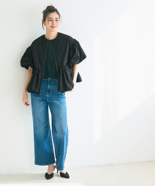 coca（coca）（コカ）の「【WEB限定セール】パリフワバルーン袖ギャザージャケット（ノーカラージャケット・レディース・ブラック/ネイビー/ベージュ・L/M）」の12枚目の写真