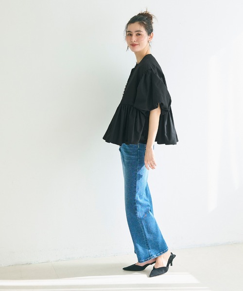 coca（coca）（コカ）の「【WEB限定セール】パリフワバルーン袖ギャザージャケット（ノーカラージャケット・レディース・ブラック/ネイビー/ベージュ・L/M）」の13枚目の写真