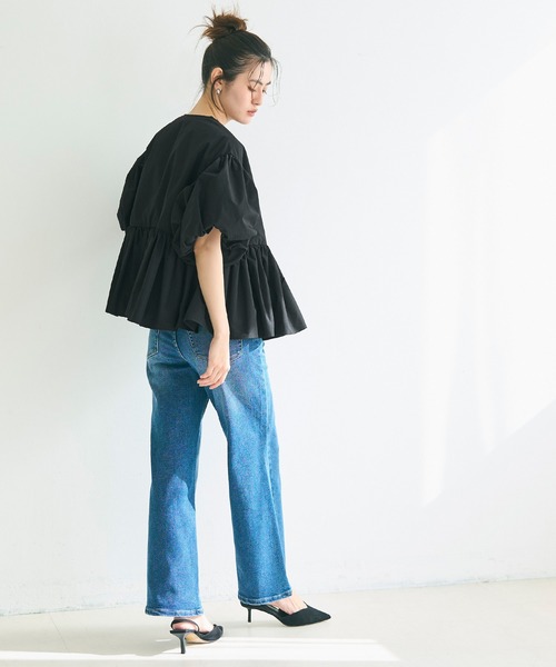 coca（coca）（コカ）の「【WEB限定セール】パリフワバルーン袖ギャザージャケット（ノーカラージャケット・レディース・ブラック/ネイビー/ベージュ・L/M）」の16枚目の写真