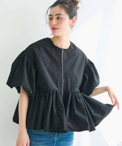 coca（coca）（コカ）の「【WEB限定セール】パリフワバルーン袖ギャザージャケット（ノーカラージャケット・レディース・ブラック/ネイビー/ベージュ・L/M）」の17枚目の写真