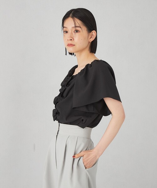 EMMEL REFINES エメルリファイン フリル ブラウス シャツ ブラック EMMEL REFINES＞EM 2WAY ZIP フリル ブラウス（シャツ/ブラウス
