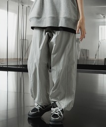 【Alfred Alex】切替パイピング ハイウエスト ワイドナイロンパンツ
