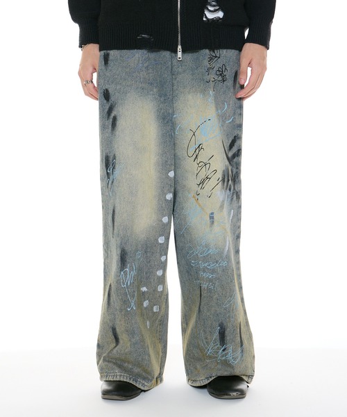 セール】washed paint denim pants / ウォッシュド ペイント デニム