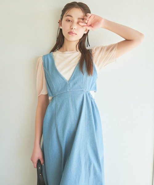 mysty woman（ミスティウーマン）の「ラメシアーギャザースリーブプルオーバー　119180（Tシャツ/カットソー・レディース・グレイッシュブルー/チャコールグレー/オフホワイト/オレンジ・FREE）」の2枚目の写真