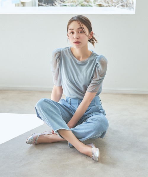 mysty woman（ミスティウーマン）の「ラメシアーギャザースリーブプルオーバー　119180（Tシャツ/カットソー・レディース・グレイッシュブルー/チャコールグレー/オフホワイト/オレンジ・FREE）」の7枚目の写真