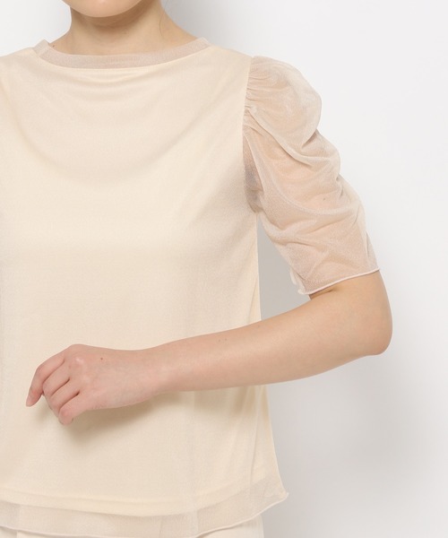 mysty woman（ミスティウーマン）の「ラメシアーギャザースリーブプルオーバー　119180（Tシャツ/カットソー・レディース・グレイッシュブルー/チャコールグレー/オフホワイト/オレンジ・FREE）」の15枚目の写真