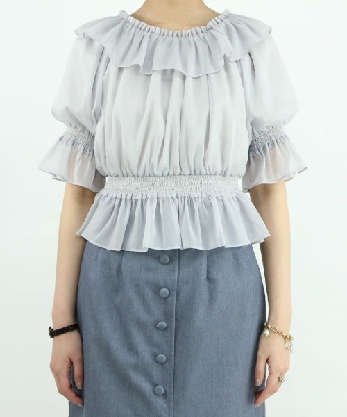 F i.n.t（フィント）の「シアーオフショルフリルプルオーバーブラウス/F&A/fint（シャツ/ブラウス・レディース・ライトピンク/アイボリー/ブルーグレー・FREE）」の6枚目の写真