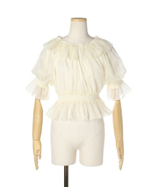 F i.n.t（フィント）の「シアーオフショルフリルプルオーバーブラウス/F&A/fint（シャツ/ブラウス・レディース・ライトピンク/アイボリー/ブルーグレー・FREE）」の12枚目の写真