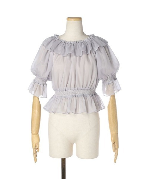 F i.n.t（フィント）の「シアーオフショルフリルプルオーバーブラウス/F&A/fint（シャツ/ブラウス・レディース・ライトピンク/アイボリー/ブルーグレー・FREE）」の14枚目の写真