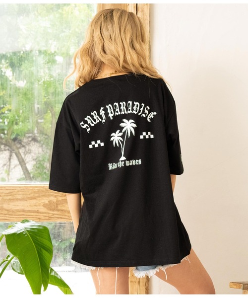 anap mimpi（アナップミンピ）の「パームツリー　チェッカーデザイン　ビッグ 半袖 Tシャツ（Tシャツ/カットソー・レディース・オレンジ/ブラック/ホワイト・FREE）」の2枚目の写真