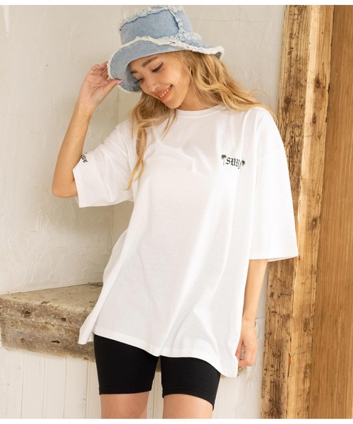 anap mimpi（アナップミンピ）の「パームツリー　チェッカーデザイン　ビッグ 半袖 Tシャツ（Tシャツ/カットソー・レディース・オレンジ/ブラック/ホワイト・FREE）」の5枚目の写真