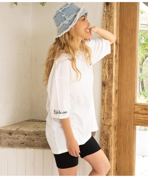 anap mimpi（アナップミンピ）の「パームツリー　チェッカーデザイン　ビッグ 半袖 Tシャツ（Tシャツ/カットソー・レディース・オレンジ/ブラック/ホワイト・FREE）」の7枚目の写真