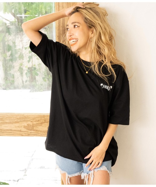 anap mimpi（アナップミンピ）の「パームツリー　チェッカーデザイン　ビッグ 半袖 Tシャツ（Tシャツ/カットソー・レディース・オレンジ/ブラック/ホワイト・FREE）」の14枚目の写真