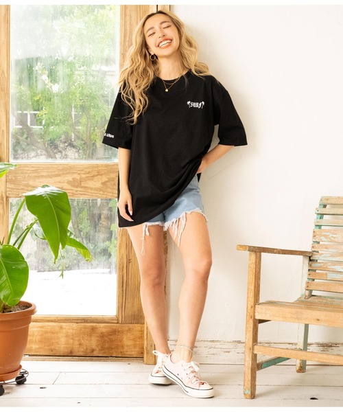 anap mimpi（アナップミンピ）の「パームツリー　チェッカーデザイン　ビッグ 半袖 Tシャツ（Tシャツ/カットソー・レディース・オレンジ/ブラック/ホワイト・FREE）」の16枚目の写真