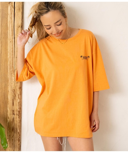 anap mimpi（アナップミンピ）の「パームツリー　チェッカーデザイン　ビッグ 半袖 Tシャツ（Tシャツ/カットソー・レディース・オレンジ/ブラック/ホワイト・FREE）」の19枚目の写真