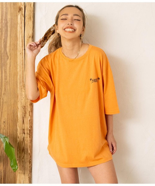 anap mimpi（アナップミンピ）の「パームツリー　チェッカーデザイン　ビッグ 半袖 Tシャツ（Tシャツ/カットソー・レディース・オレンジ/ブラック/ホワイト・FREE）」の20枚目の写真