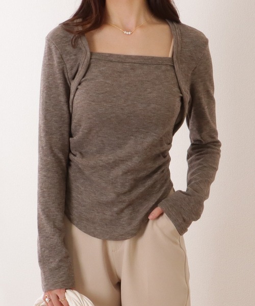 Lace Ladies(レースレディース)の「ソリッドカラー 裏起毛 スクエアネック スリム フィット カットソー(Tシャツ/カットソー・レディース・グレー/ブラック/モカ・M/XL)」の11枚目の写真