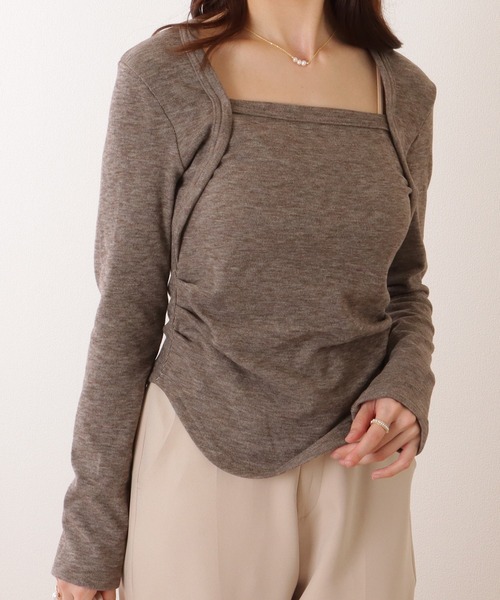 Lace Ladies(レースレディース)の「ソリッドカラー 裏起毛 スクエアネック スリム フィット カットソー(Tシャツ/カットソー・レディース・グレー/ブラック/モカ・M/XL)」の12枚目の写真