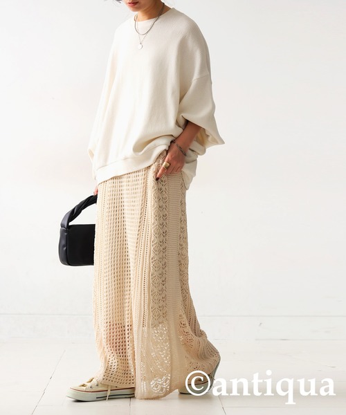 ☆日本未入荷*Massimo Dutti*新作*リネンニットスカート/AG☆ 透かし編みニットスカート（スカート）｜antiqua（アンティカ