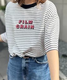Vintageライク 配色ステッチ FILM GRAIN ロゴ刺繍Tシャツ