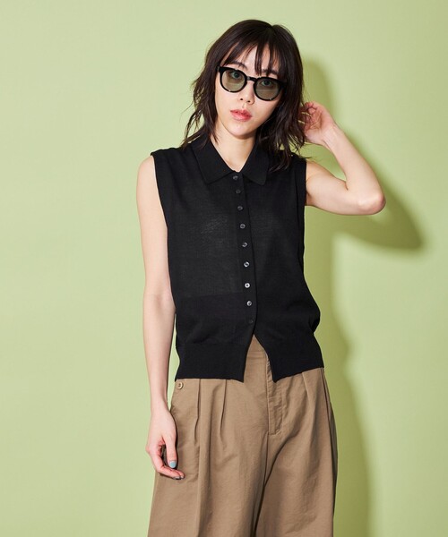 CITEN（シテン）の「＜CITEN＞ノースリーブ ニット シャツ（ニット/セーター・レディース・コバルトブルー/ブラック・FREE）」の6枚目の写真