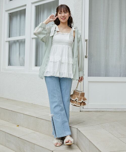 MAJESTIC LEGON（マジェスティックレゴン）の「ショルダーリボンティアードビスチェ（キャミソール・レディース・グレー/ブラック系その他/ホワイト系その他/イエロー系その他・MEDIUM）」の8枚目の写真