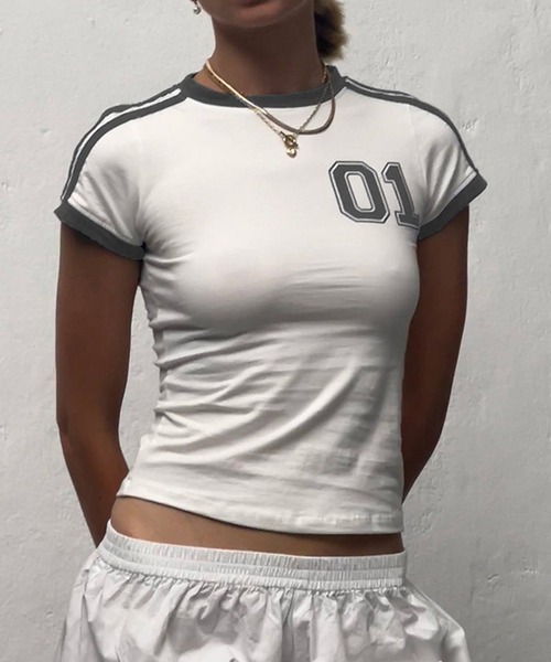 MEMECLE(メメクル)の「【 MEMECLE / メメクル 】ナンバリングラインT(Tシャツ/カットソー・レディース・ブルー/レッド/グリーン/ホワイト/イエロー・S/M/MEDIUM/SMALL)」の1枚目の写真