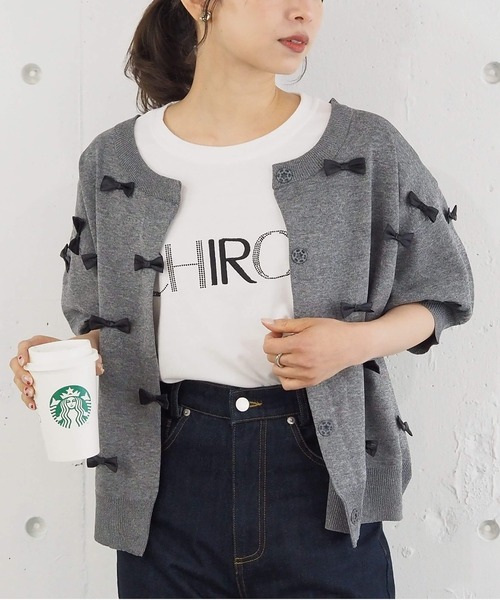 tiptop(ティップトップ)の「ハート刺繍×リボンカーディガン(カーディガン/ボレロ・レディース・ブラック/ホワイト系その他/グレー系その他/ベージュ・FREE)」の4枚目の写真