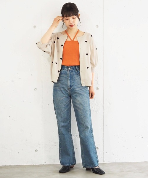 tiptop(ティップトップ)の「ハート刺繍×リボンカーディガン(カーディガン/ボレロ・レディース・ブラック/ホワイト系その他/グレー系その他/ベージュ・FREE)」の6枚目の写真