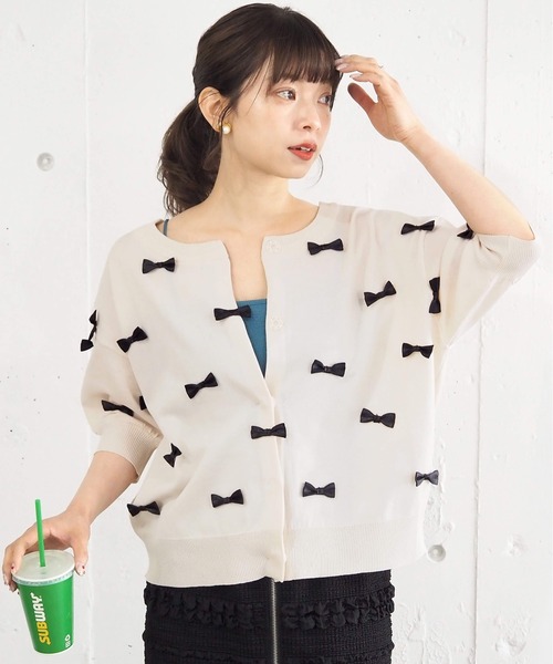 tiptop(ティップトップ)の「ハート刺繍×リボンカーディガン(カーディガン/ボレロ・レディース・ブラック/ホワイト系その他/グレー系その他/ベージュ・FREE)」の14枚目の写真