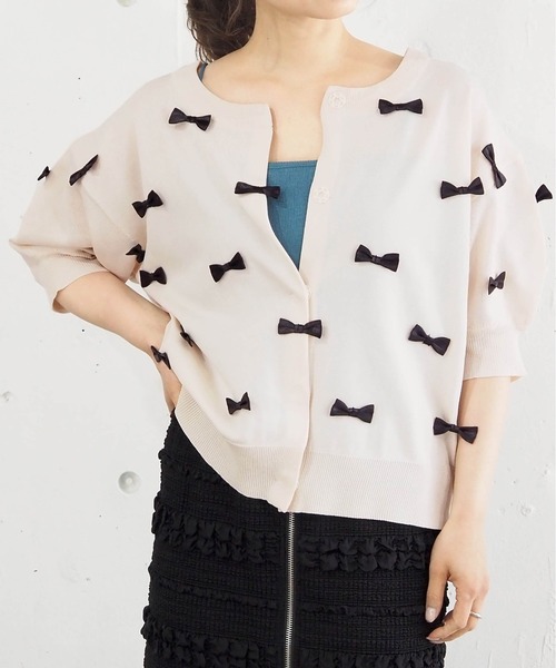 tiptop(ティップトップ)の「ハート刺繍×リボンカーディガン(カーディガン/ボレロ・レディース・ブラック/ホワイト系その他/グレー系その他/ベージュ・FREE)」の15枚目の写真