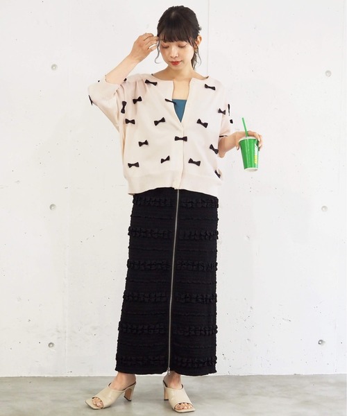 tiptop(ティップトップ)の「ハート刺繍×リボンカーディガン(カーディガン/ボレロ・レディース・ブラック/ホワイト系その他/グレー系その他/ベージュ・FREE)」の17枚目の写真