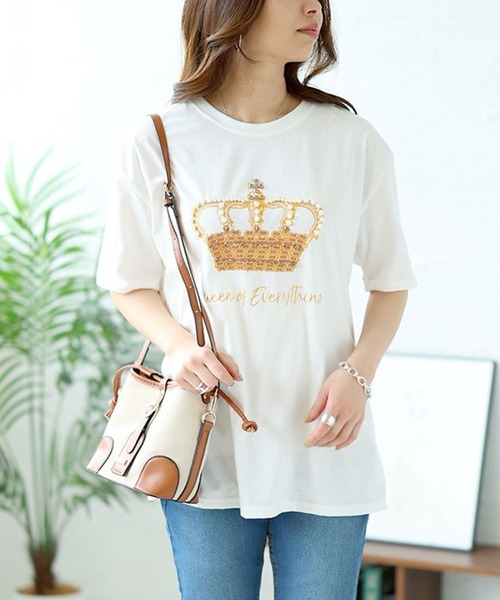 GOLDJAPAN（ゴールドジャパン）の「ビジュー付きロゴTシャツ【大きいサイズ対応】（Tシャツ/カットソー・レディース・ホワイト/ブラック・LL/3L）」の2枚目の写真