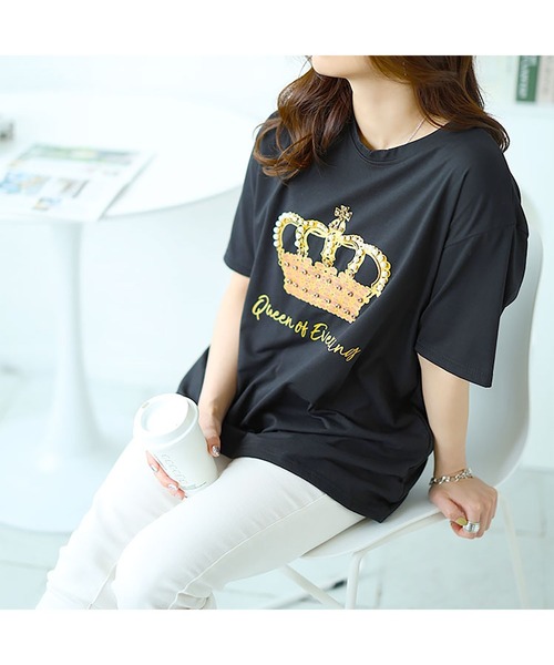 GOLDJAPAN（ゴールドジャパン）の「ビジュー付きロゴTシャツ【大きいサイズ対応】（Tシャツ/カットソー・レディース・ホワイト/ブラック・LL/3L）」の6枚目の写真