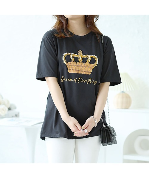 GOLDJAPAN（ゴールドジャパン）の「ビジュー付きロゴTシャツ【大きいサイズ対応】（Tシャツ/カットソー・レディース・ホワイト/ブラック・LL/3L）」の9枚目の写真