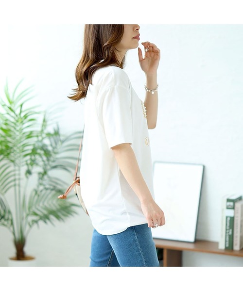 GOLDJAPAN（ゴールドジャパン）の「ビジュー付きロゴTシャツ【大きいサイズ対応】（Tシャツ/カットソー・レディース・ホワイト/ブラック・LL/3L）」の13枚目の写真