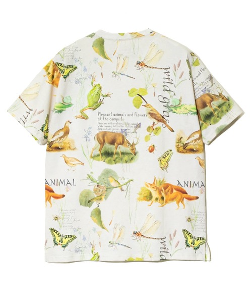 go slow caravan 動物図鑑 Tシャツ サイズ3 総柄図鑑半袖Tシャツ go slow caravan 398301 ゴースロー