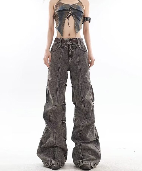 gossip!ロサンゼルス(ゴシップロサンゼルス)の「Y2K デニムパンツ タックデニムパンツ(デニムパンツ・レディース・ブラック系その他・M/L/S)」の3枚目の写真