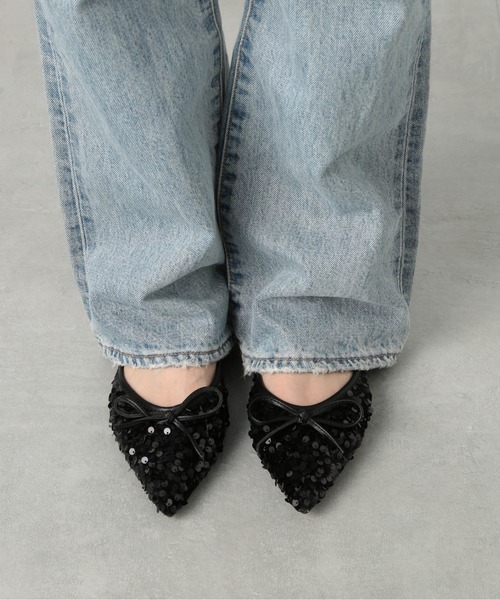 SETUP7（セットアップセブン）の「【SETUP7】ポインテッド リボンラメフラットミュール SCCH565（パンプス・レディース・シルバー/ブラック・23cm/23.5cm/24cm）」の3枚目の写真