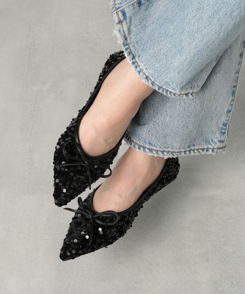 SETUP7（セットアップセブン）の「【SETUP7】ポインテッド リボンラメフラットミュール SCCH565（パンプス・レディース・シルバー/ブラック・23cm/23.5cm/24cm）」の5枚目の写真