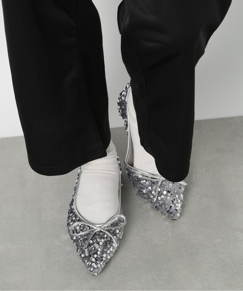 SETUP7（セットアップセブン）の「【SETUP7】ポインテッド リボンラメフラットミュール SCCH565（パンプス・レディース・シルバー/ブラック・23cm/23.5cm/24cm）」の8枚目の写真