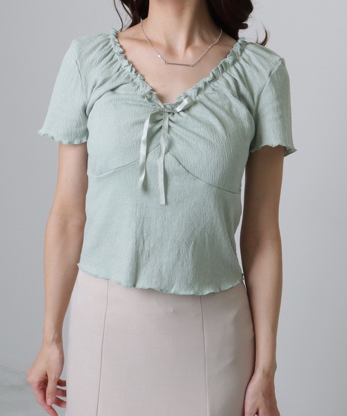 Lace Ladies（レースレディース）の「深Vネック 2WAY オフショル メロウ トップス（Tシャツ/カットソー・レディース・アイボリー/グレー/ミント・S/M/XL）」の11枚目の写真