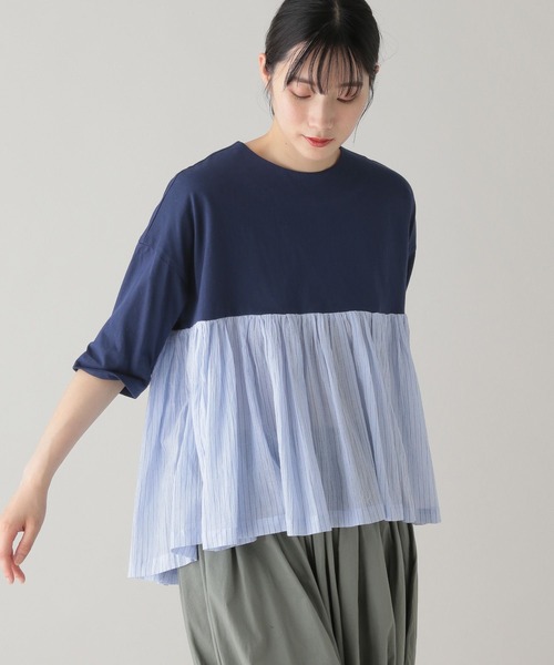 tシャツ 「natural by clip / mumokutekiコラボ」華やぎ布帛コンビTシャツ レディース セール】《natural by clip / mumokutekiコラボ》華やぎ布帛