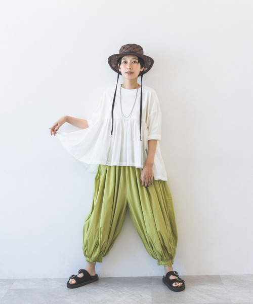 natural by clip mumokuteki 身体喜ぶ楽々バルーンパンツ セール】《natural by clip / mumokutekiコラボ》華やぎ布帛