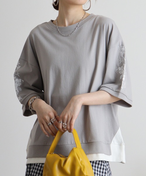 Quelle Chance(ケルシャンス)の「Quelle chance 袖刺繍六分袖プルオーバー(Tシャツ/カットソー・レディース・ネイビー/オフホワイト/グレー・M)」の2枚目の写真